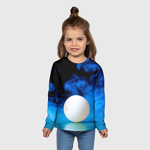 Детский лонгслив Мяч для пинг понга и синий дым / 3D-принт – фото 5