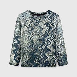 Лонгслив детский Бело-синий искажённые абстрактные линии, цвет: 3D-принт