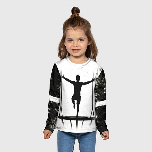 Детский лонгслив Прыжки на батуте черно-белое / 3D-принт – фото 5