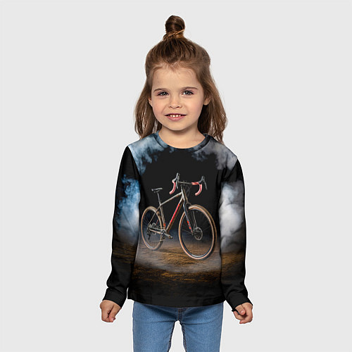 Детский лонгслив Циклокроссовый велосипед в дыму / 3D-принт – фото 5