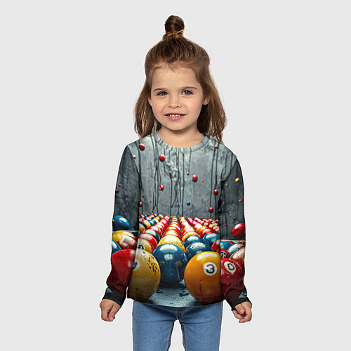 Детский лонгслив Бильярдные шары на сером / 3D-принт – фото 5
