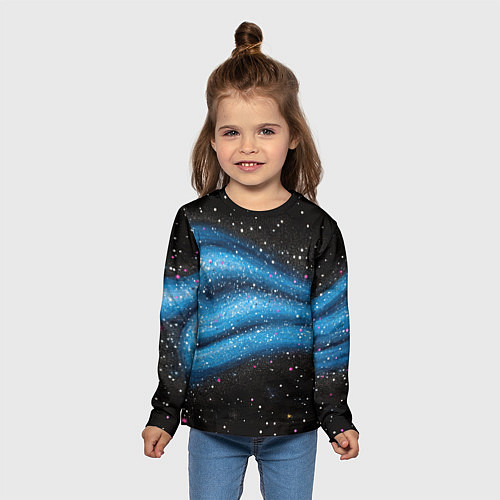 Детский лонгслив Синяя абстрактная текстура на черном / 3D-принт – фото 5