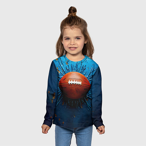 Детский лонгслив Мяч для американского футбола на синем / 3D-принт – фото 5