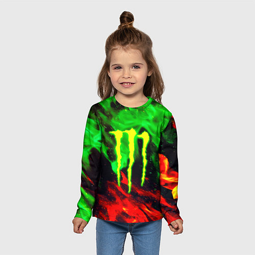 Детский лонгслив Monster energy огонь лого / 3D-принт – фото 5