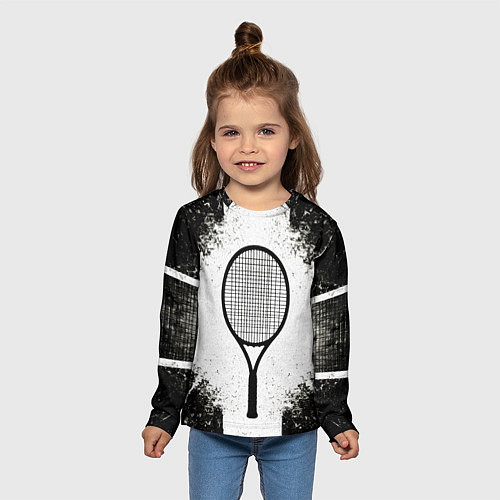 Детский лонгслив Теннисная ракетка в черно-белом / 3D-принт – фото 5
