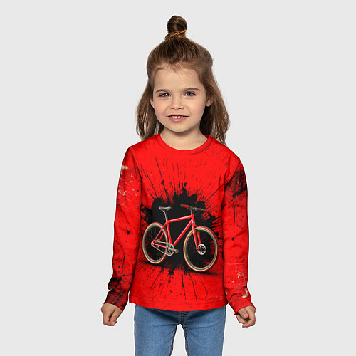 Детский лонгслив Трековый велосипед на красном / 3D-принт – фото 5