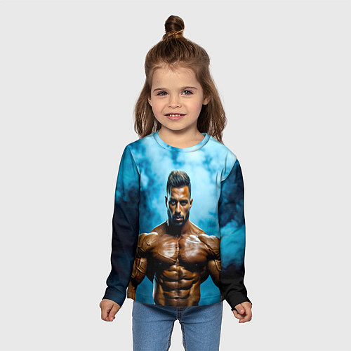 Детский лонгслив Бодибилдер в синем дыму / 3D-принт – фото 5