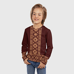 Лонгслив детский Золотой узор на бордовом - вышиванка рубаха, цвет: 3D-принт — фото 2