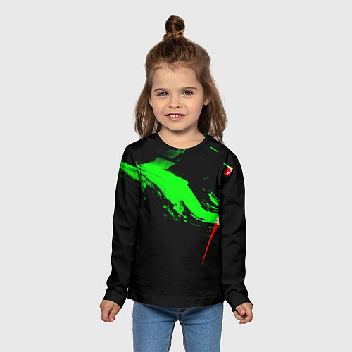 Детский лонгслив Color black green red / 3D-принт – фото 5