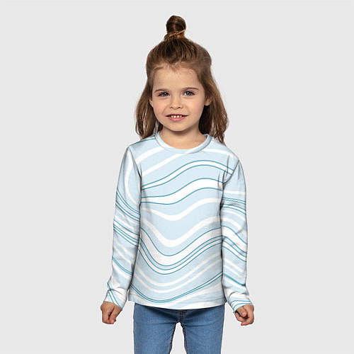 Детский лонгслив Светлый бело-голубой волнистые полосы / 3D-принт – фото 5