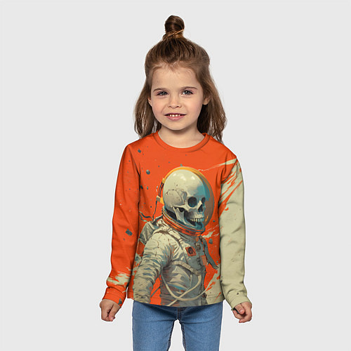 Детский лонгслив Скелет космонавт и краска на фоне / 3D-принт – фото 5