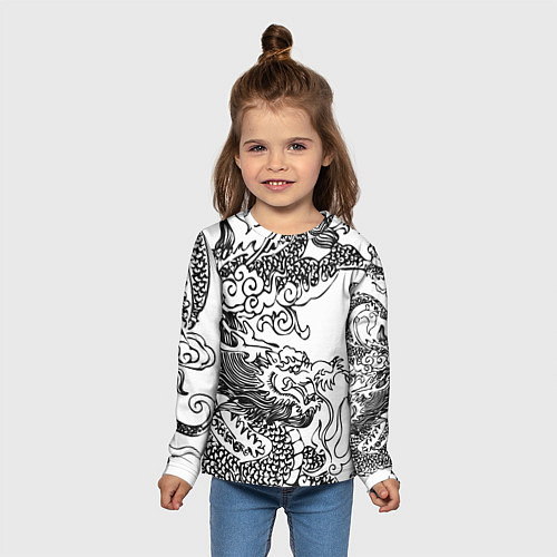 Детский лонгслив Татуировка дракона на белом / 3D-принт – фото 5
