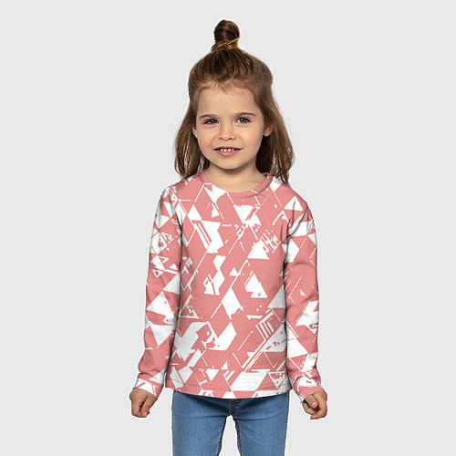 Детский лонгслив Розовый с белыми вставками абстрактный / 3D-принт – фото 5