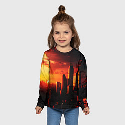 Лонгслив детский Стилизованный город оранжевый закат, цвет: 3D-принт — фото 2