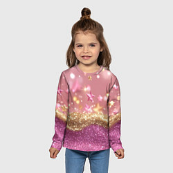Лонгслив детский Розовые и золотые звездочки с блестками, цвет: 3D-принт — фото 2