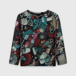 Лонгслив детский Чёрный с абстрактными полосами, цвет: 3D-принт