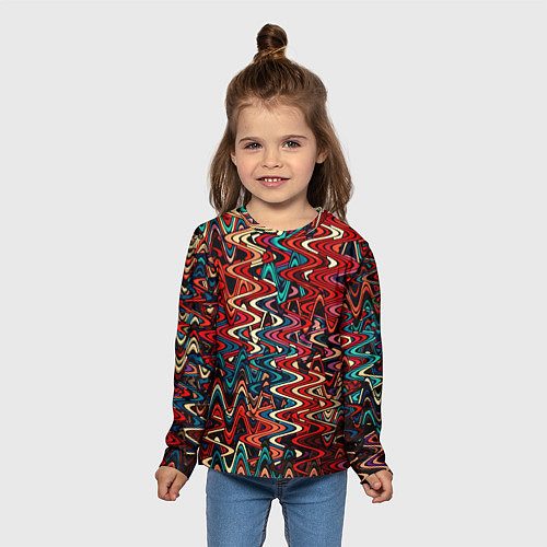 Детский лонгслив Искажённые волнистые полосы красно-синий / 3D-принт – фото 5