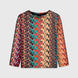 Лонгслив детский Красно-синий искажённые полосы узор, цвет: 3D-принт