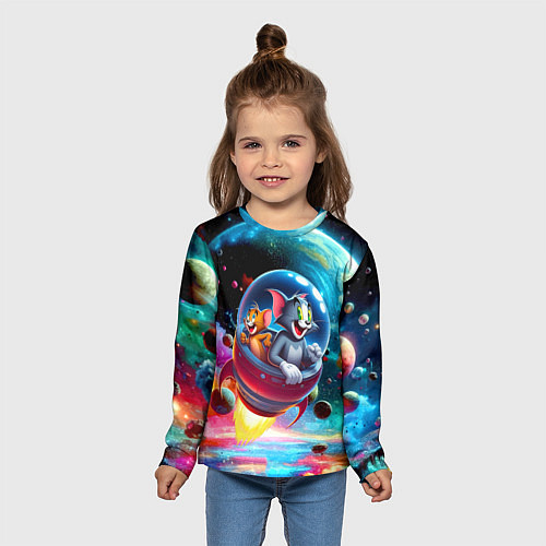 Детский лонгслив Том и Джерри летят в ракете - нейроарт / 3D-принт – фото 5