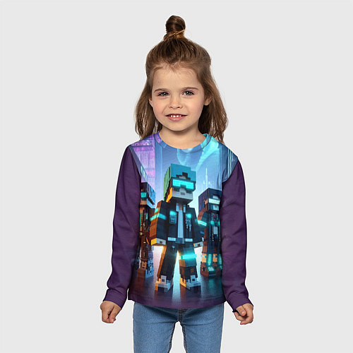 Детский лонгслив Minecraft - neon metropolis ai art / 3D-принт – фото 5