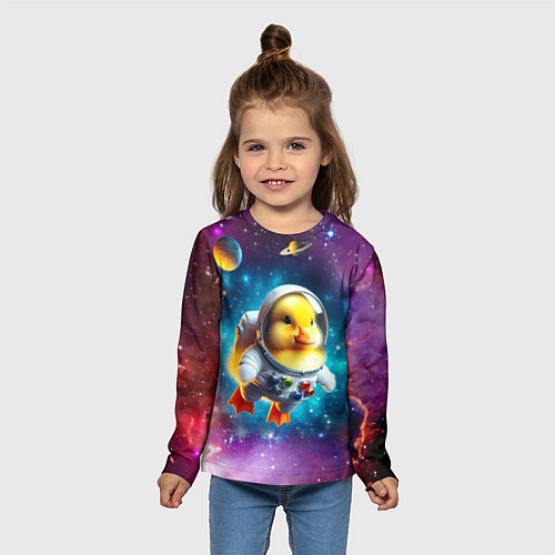Детский лонгслив Прикольный утёнок бравый космонавт - нейроарт / 3D-принт – фото 5
