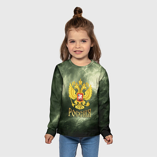 Детский лонгслив Россия - герб на зеленом фоне / 3D-принт – фото 5