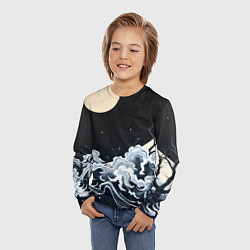 Лонгслив детский Японские волны и луна, цвет: 3D-принт — фото 2