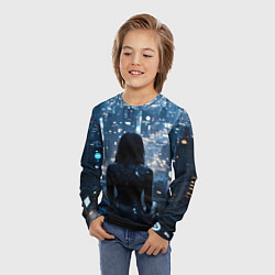 Лонгслив детский Девушка на крыше высотного здания ночью, цвет: 3D-принт — фото 2