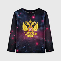 Лонгслив детский Герб России и фиолетовое свечение, цвет: 3D-принт