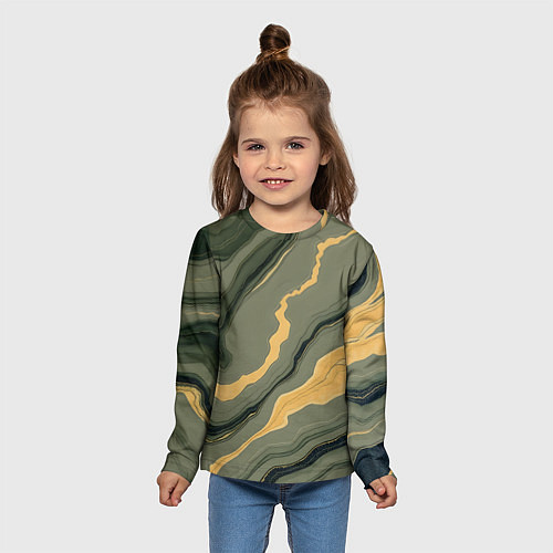 Детский лонгслив Оливковый мрамор / 3D-принт – фото 5