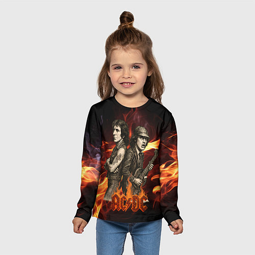Детский лонгслив ACDC на фоне огня / 3D-принт – фото 5