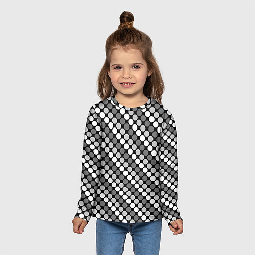 Детский лонгслив Белый серый горох на черном ретро / 3D-принт – фото 5