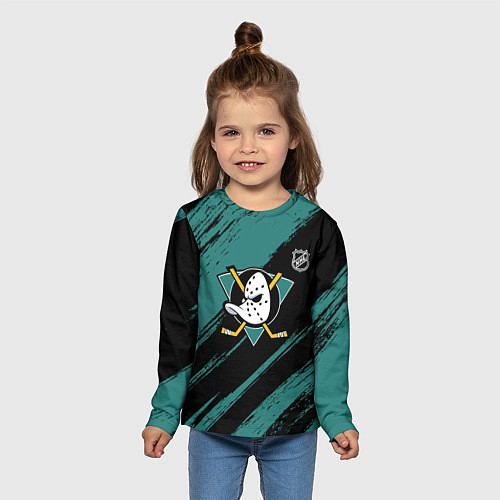 Детский лонгслив Анахайм Дакс - зеленая краска / 3D-принт – фото 5