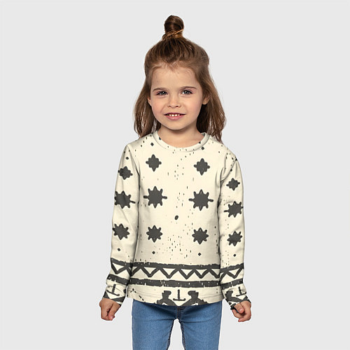 Детский лонгслив Африканские примитивные узоры / 3D-принт – фото 5