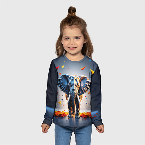 Детский лонгслив Геометрический слон и цветные полигоны / 3D-принт – фото 5