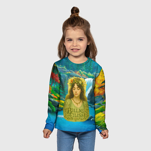 Детский лонгслив Билли Айлиш на фоне природы / 3D-принт – фото 5