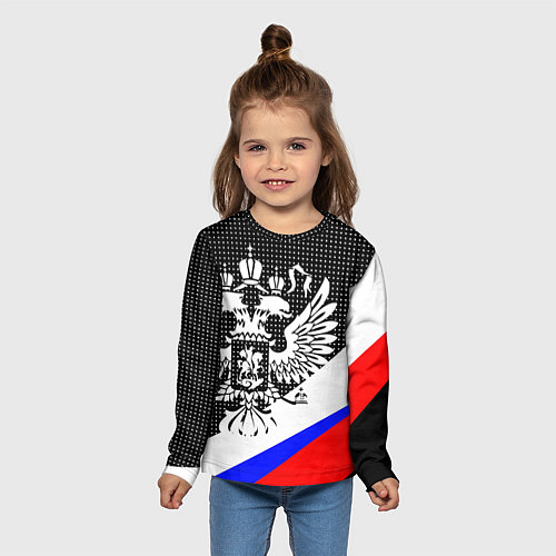 Детский лонгслив Герб России и государственный флаг на чёрном фоне / 3D-принт – фото 5