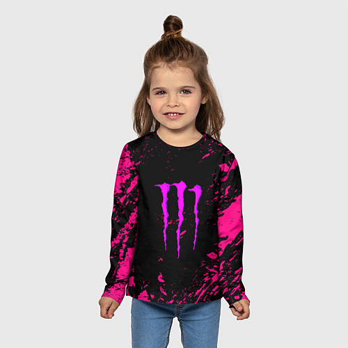Детский лонгслив Monster energy неоновые краски лого / 3D-принт – фото 5