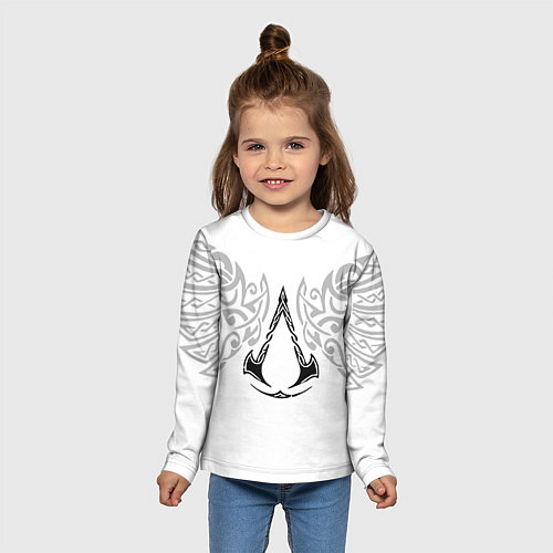 Детский лонгслив Ассасин Крид - узор ворон / 3D-принт – фото 5