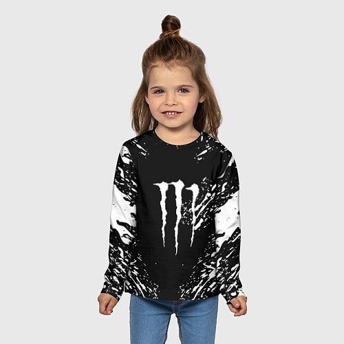 Детский лонгслив Monster energy white splash / 3D-принт – фото 5
