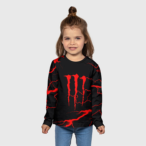 Детский лонгслив Monster energy storm red / 3D-принт – фото 5