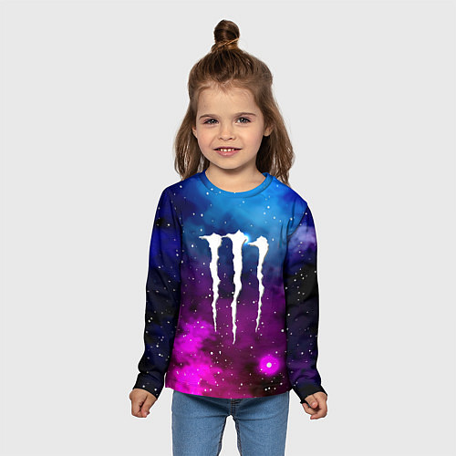 Детский лонгслив Monster energy neon space / 3D-принт – фото 5
