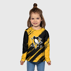 Лонгслив детский Питтсбург Пингвинз - брызги краски, цвет: 3D-принт — фото 2