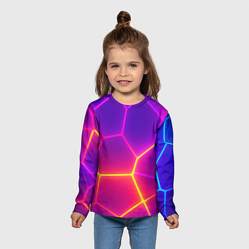 Детский лонгслив Синие плиты с фиолетовым свечением / 3D-принт – фото 5