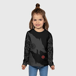 Лонгслив детский Волки викингов с обережными символами - тату, цвет: 3D-принт — фото 2