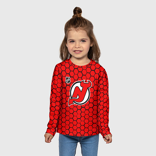 Детский лонгслив Нью Джерси Девилз - красные соты / 3D-принт – фото 5