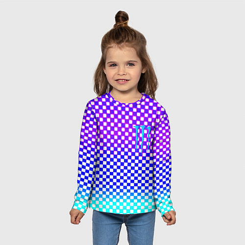 Детский лонгслив Monster шахматная клетка градиент / 3D-принт – фото 5