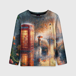 Лонгслив детский Красная телефонная будка на набережной, цвет: 3D-принт