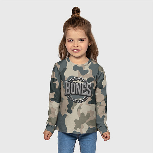 Детский лонгслив Bones логотип на камуфляже / 3D-принт – фото 5