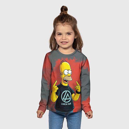 Детский лонгслив Гомер в футболке Linkin Park / 3D-принт – фото 5